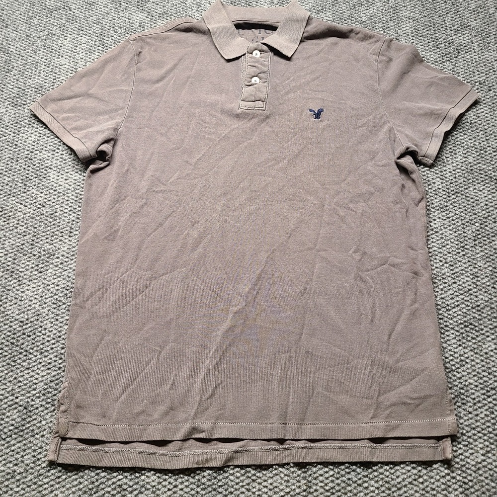 Y2k Preppy American Eagle Outfitters Polo Shirt Mens L Gray Athletic Fit Logo